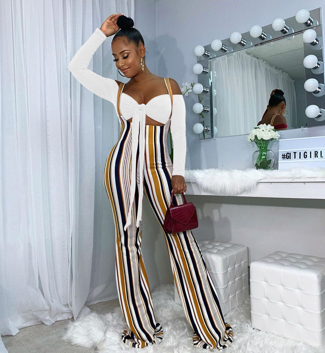 B2009 Checkered Print Bodysuit Two-Piece Set