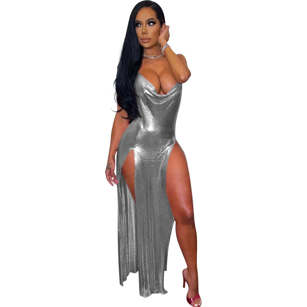 Evarisluxe Halter Neck Asymmetric Dress