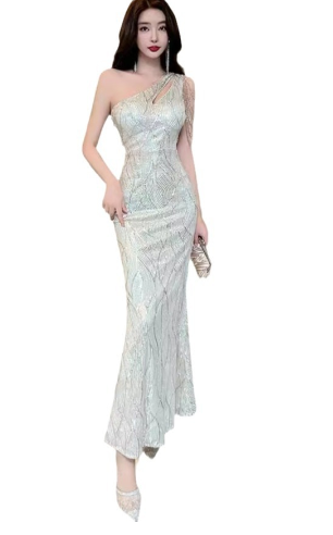 Evarisluxe Épaule Nue White Luxury Dress