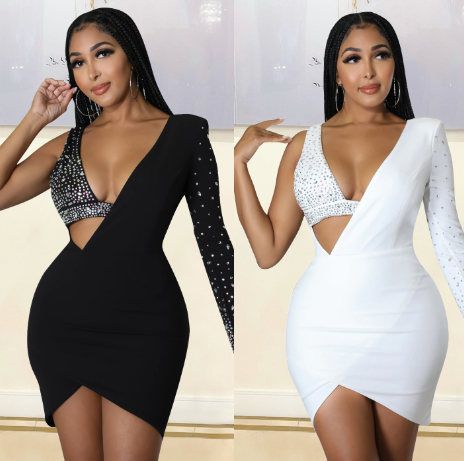 The Éclat Rhinestone One-Shoulder Dress | Evarisluxe