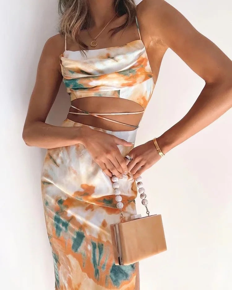 2022 Spring Floral Tie-Back Bodycon Dress