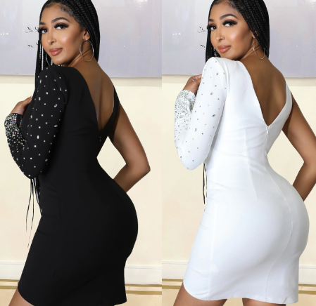 The Éclat Rhinestone One-Shoulder Dress | Evarisluxe