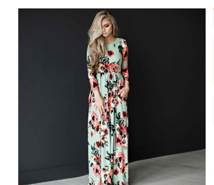 Spring Summer Long Sleeve Floral Print Dress