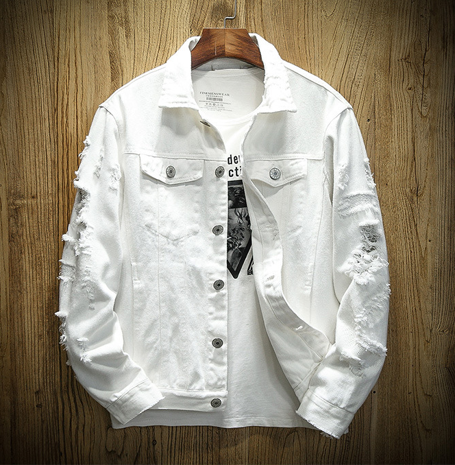 Loose Fit Ripped Denim Jacket for Men