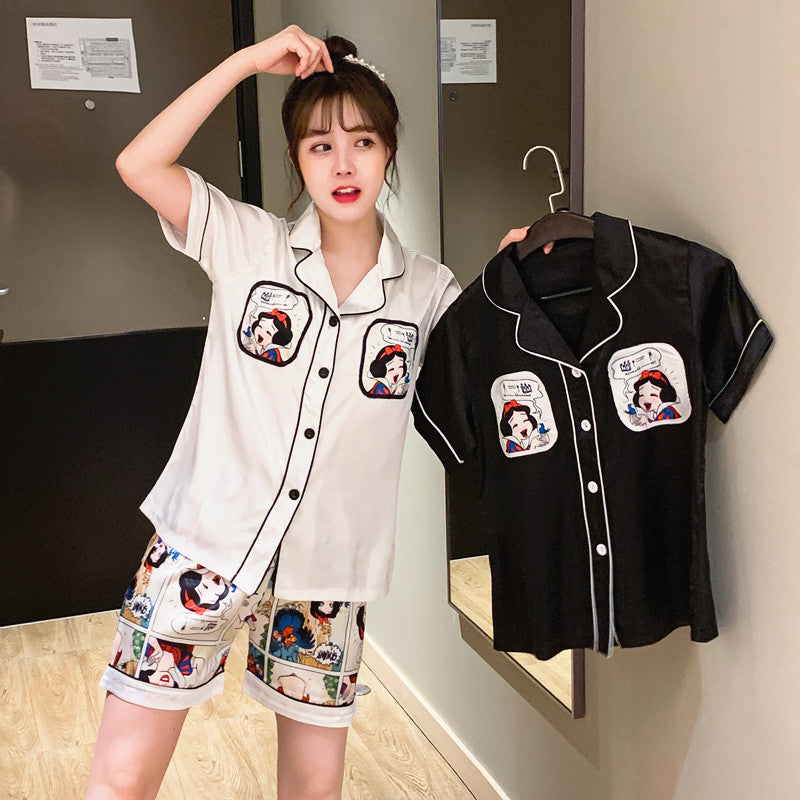 Summer Silk Pajamas for Women - Cute Short Sleeve Set