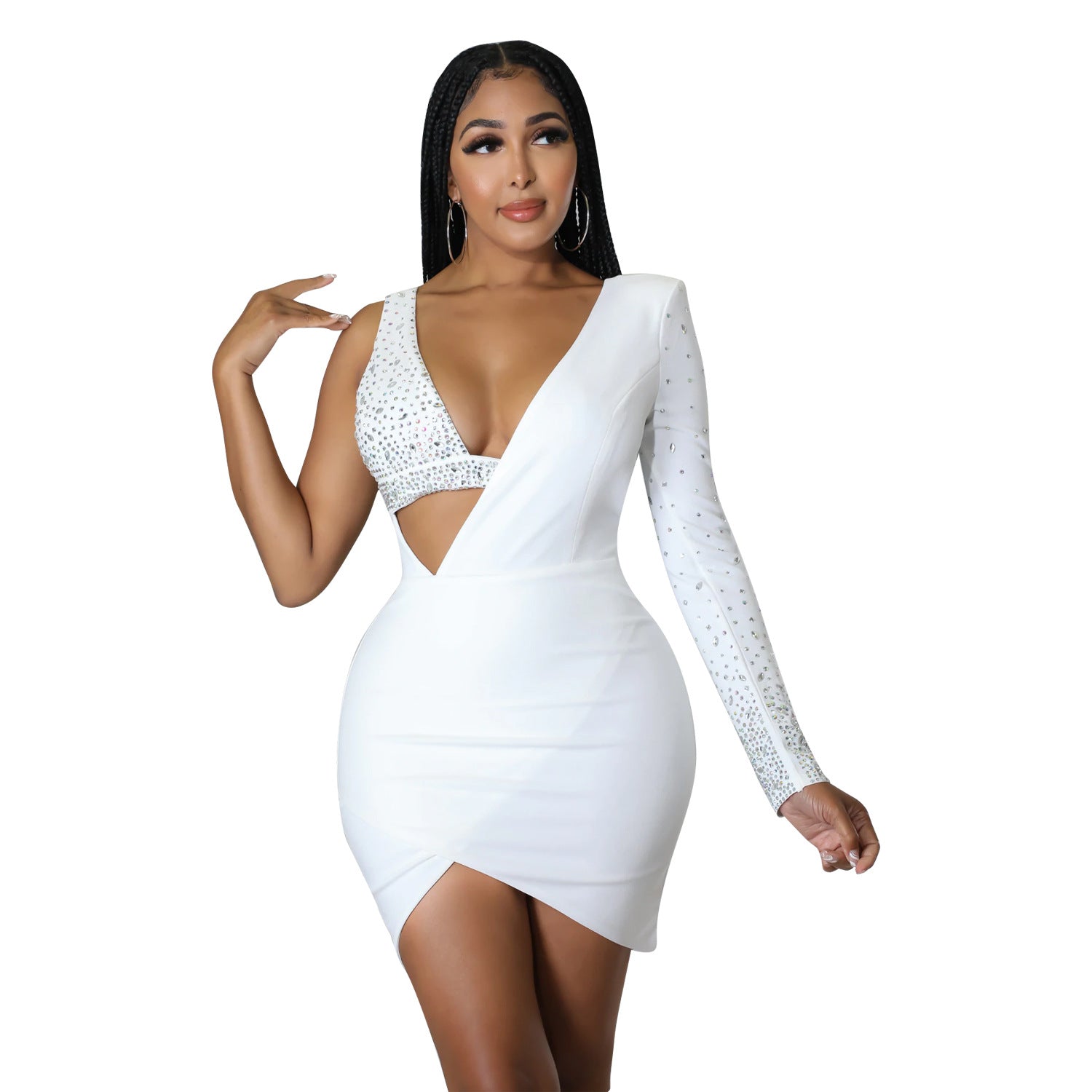 The Éclat Rhinestone One-Shoulder Dress | Evarisluxe