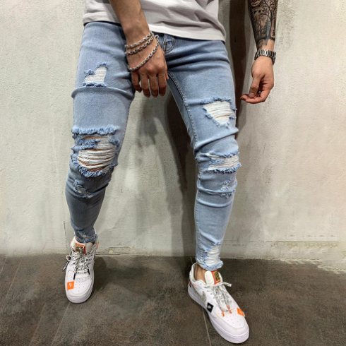Slim-fit Ripped Stretch Denim Trousers for Men