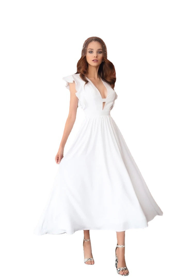 Summer Elegant Sleeveless V-Neck Red Dress for Women