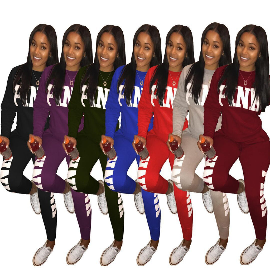 Slim Fit Letter Print Sports Two-Piece Set for Women