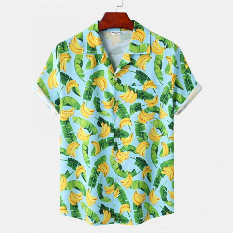 Men's Short Sleeve Hawaiian Print Shirt for Summer