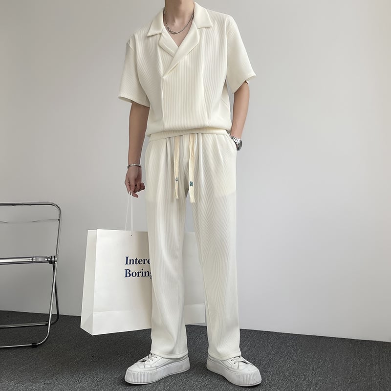 Men's Leisure Sports Two-Piece Set - Summer Thin Ice Silk Shirt