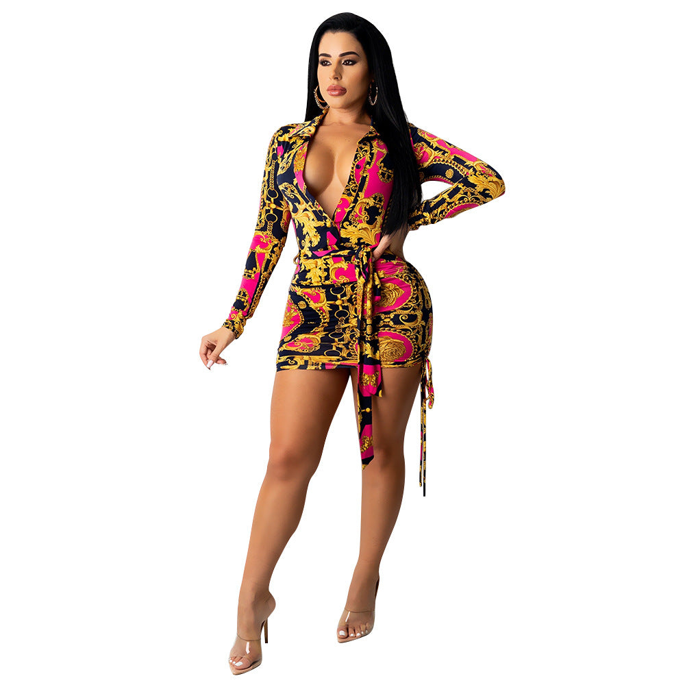 Evarisluxe Printed Pleated Fashion Dress