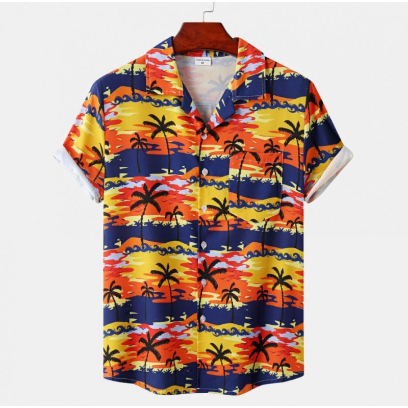 Men's Short Sleeve Hawaiian Print Shirt for Summer