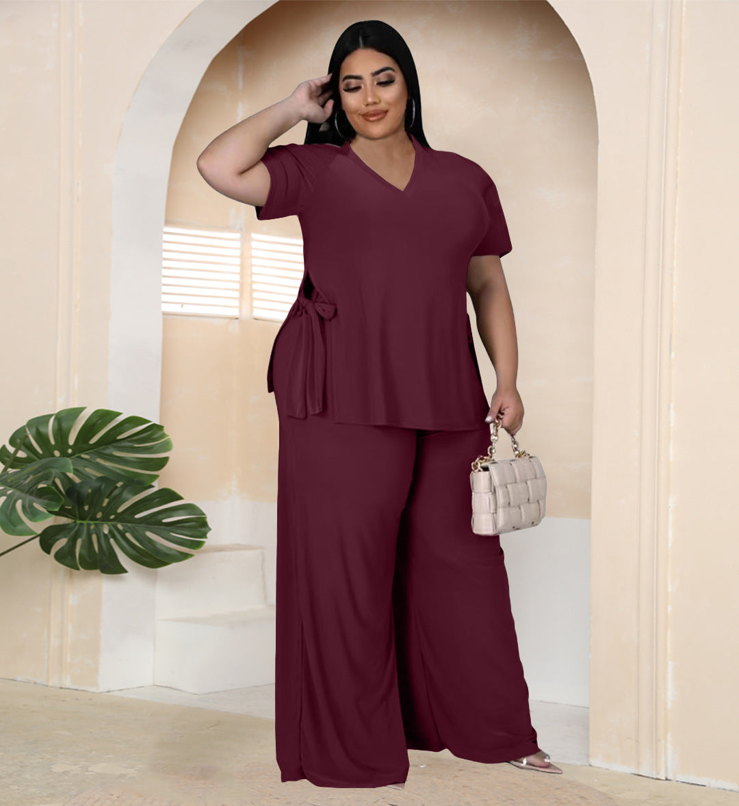 V-Neck Two Piece Set for Women with Side Straps