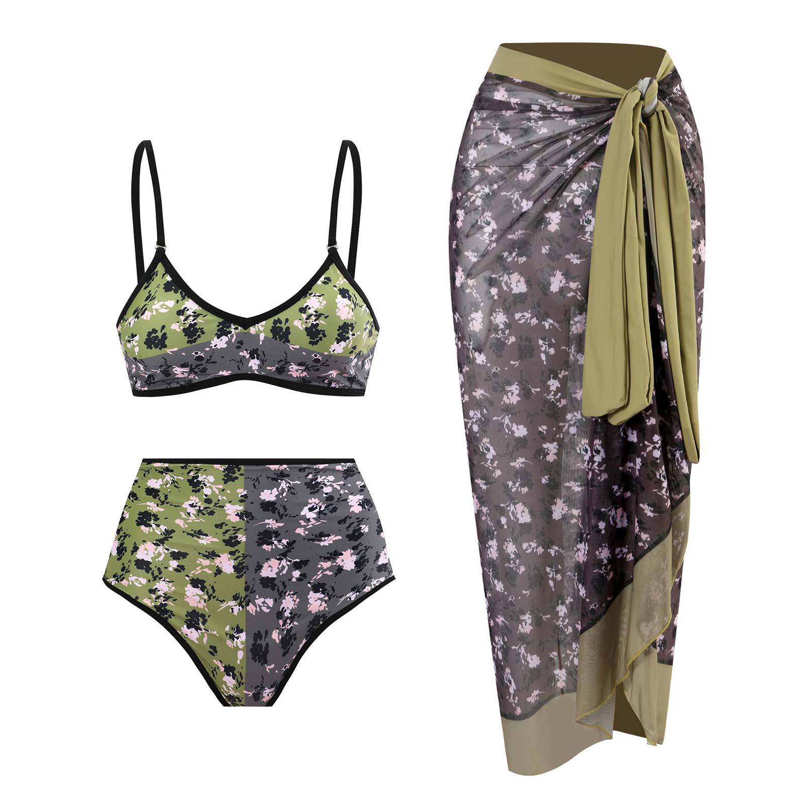 2023 Retro Three-Piece Swimsuit with Beach Skirt