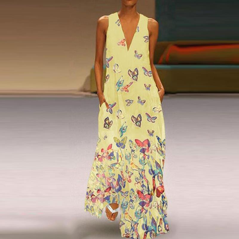 Bohemian Butterfly Print Summer Maxi Dress for Women