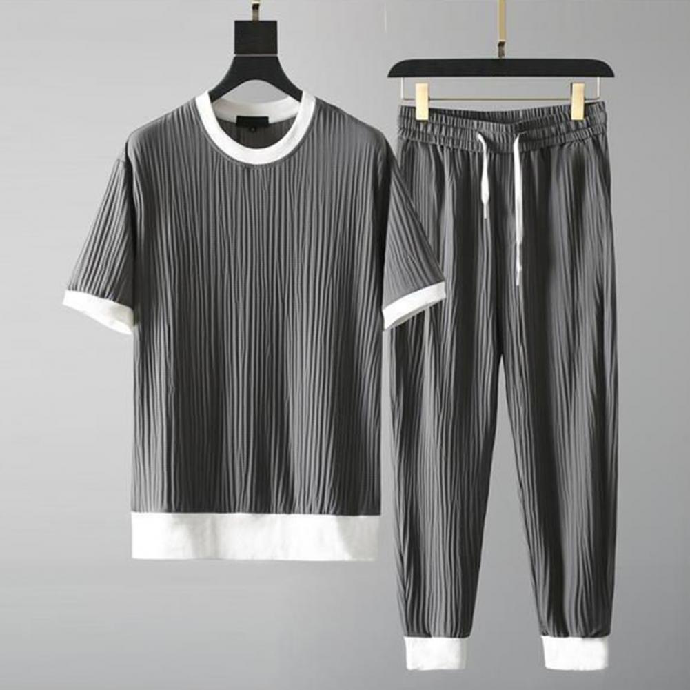 Men's Summer Outfit: Solid Color Top & Pants Set