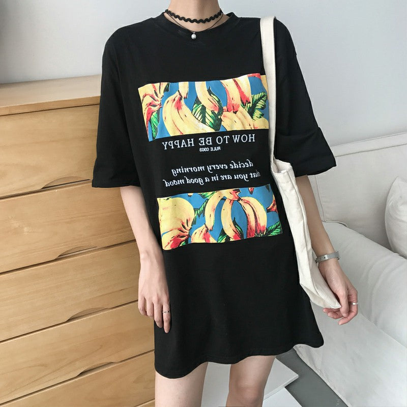 Basic Layering Shirt with Banana Print T-Shirt