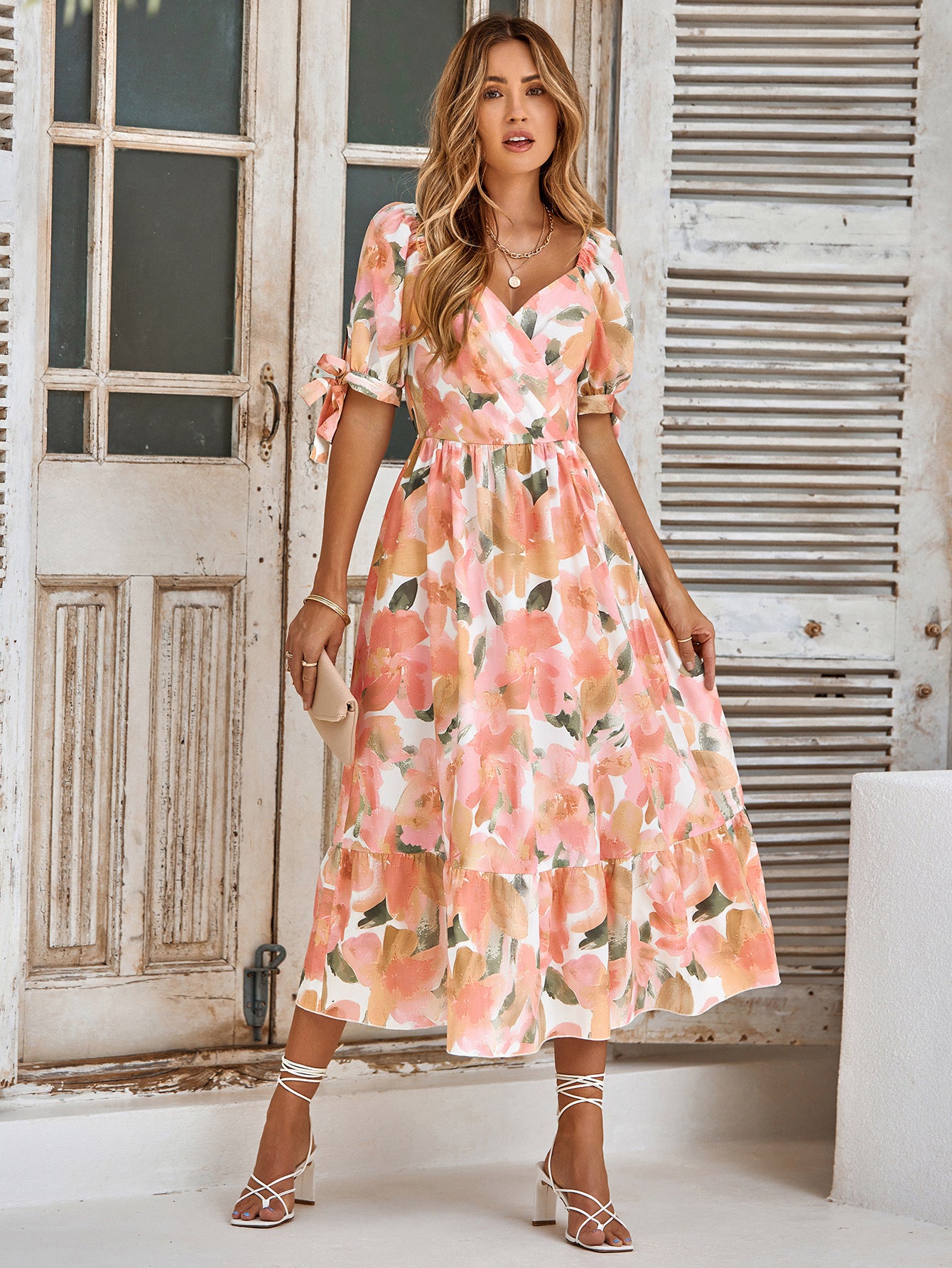 2023 Summer Women's Floral V-Neck Long Dress