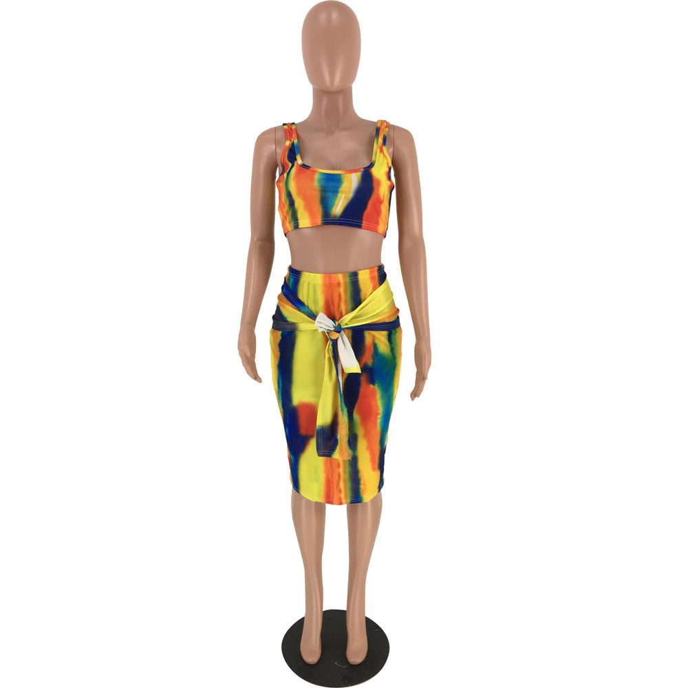 DN8241 Summer Tie-Dye Camisole Dress Set for Women