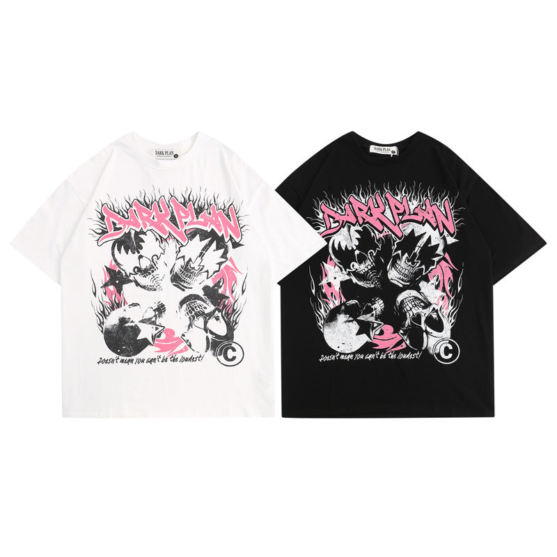 American High Street Skull Graffiti Print T-Shirt for Men