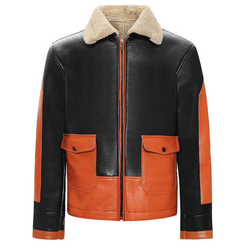 Men's Winter Loose Fit Leather Jacket with Pockets