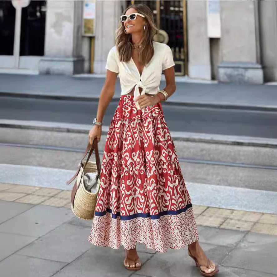 2023 Summer Ruffle Hem Midi Skirt for Women