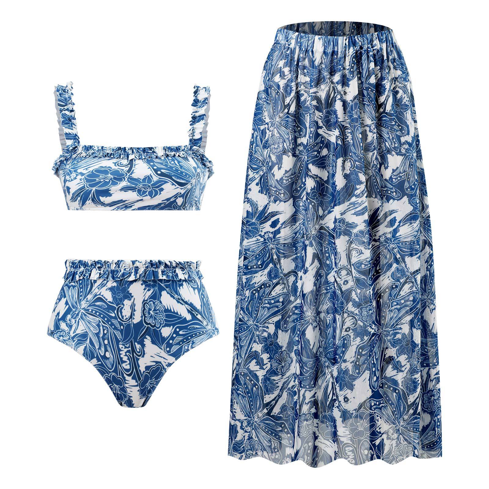 2023 Retro Three-Piece Swimsuit with Beach Skirt