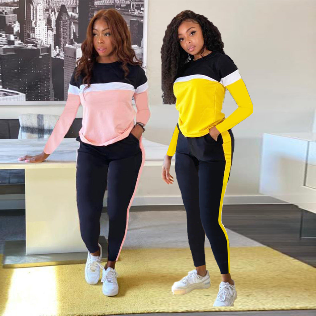 F6607 Women's Color Block Sports Two-Piece Set