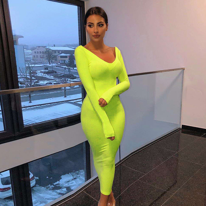 Mid-length Solid Color Dress for Women