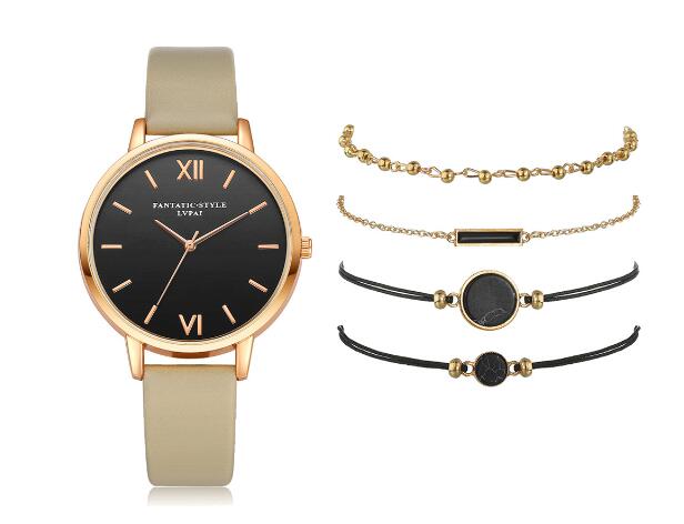 Evarisluxe Leather Strap Quartz Watch Set
