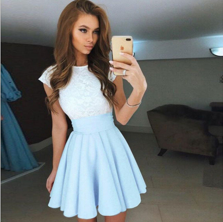 Evarisluxe Lace Patchwork Midi Dress