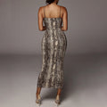Spring V-Neck Snake Print Midi Dress