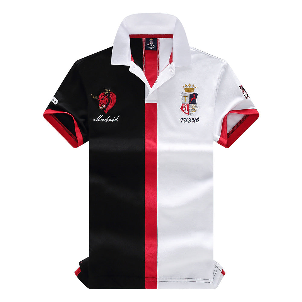Men's Short Sleeve Polo Shirt with Color Block Embroidery