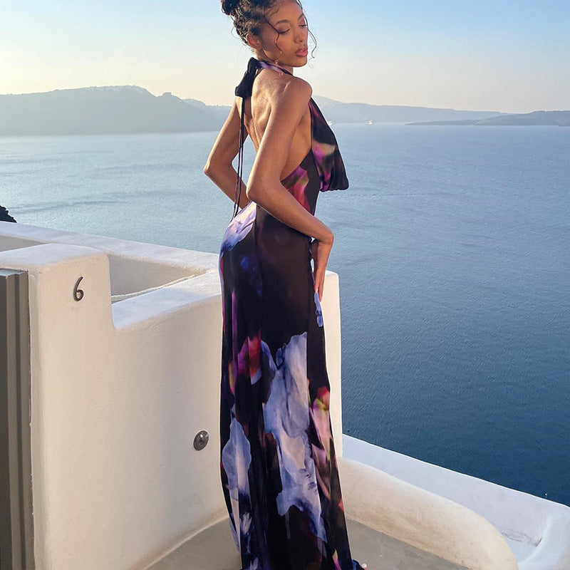 The Violette Backless Print Maxi Dress | Evarisluxe