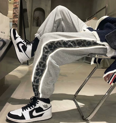 Retro Color-Blocked Leopard Print Sports Pants for Men