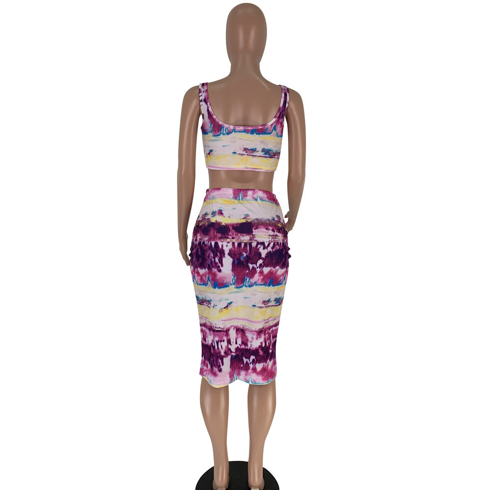 DN8241 Summer Tie-Dye Camisole Dress Set for Women