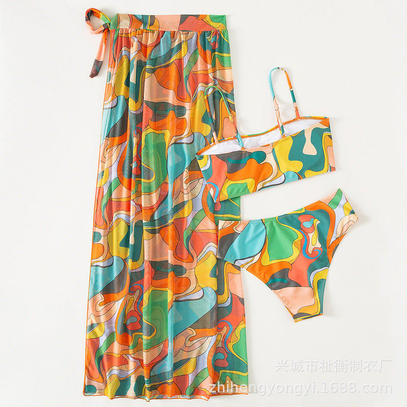 Zhi Heng 25766O Three-Piece Bikini Set with Cover-Up