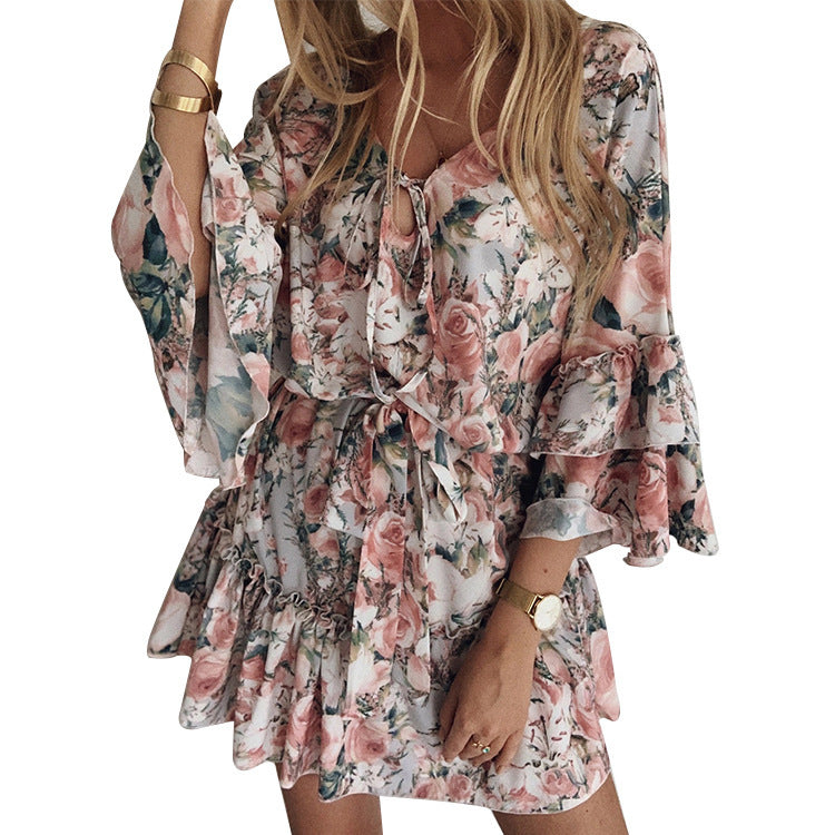 2023 Spring Summer Floral Chiffon Midi Dress for Women