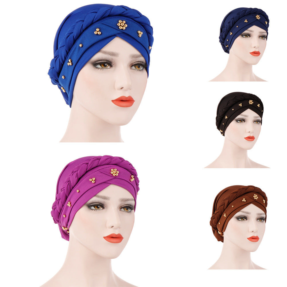 Single Color Gold Pearl Whip Cap for Muslim Headscarf