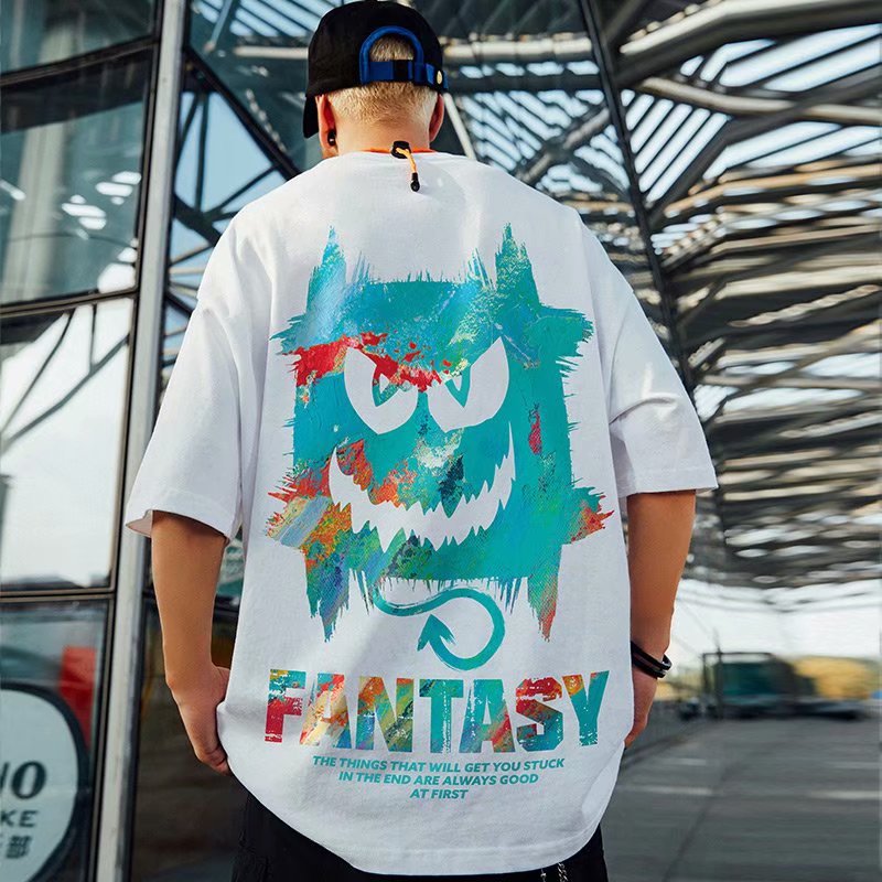 Hip Hop Streetwear Loose Fit Devil T-Shirt for Men