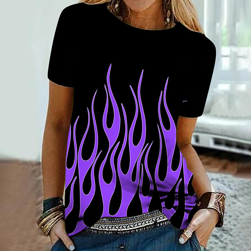 Colorful Flame 3D Print Oversized Summer T-Shirt for Women