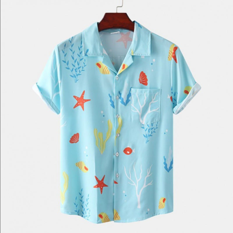 Men's Short Sleeve Hawaiian Print Shirt for Summer