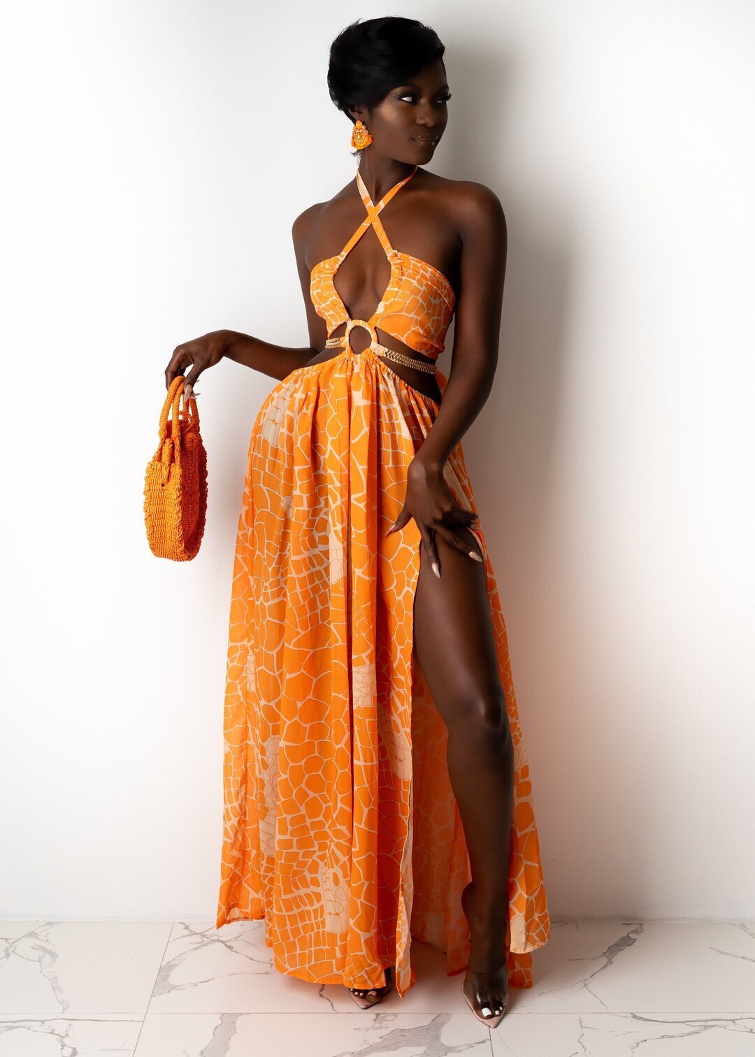 Evarisluxe Sleeveless Printed Halter Dress