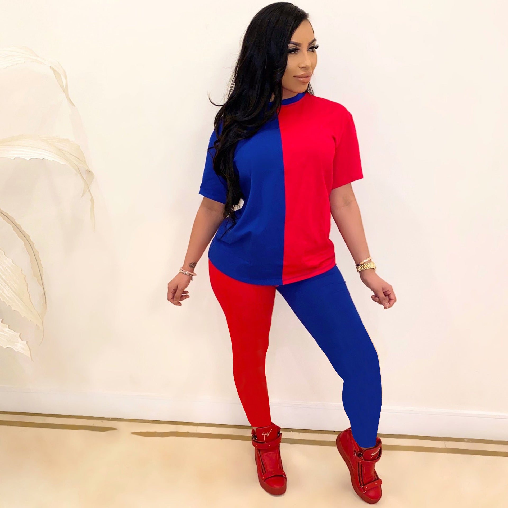 Summer Color-Blocked Sports Set for Women (Two Pieces)