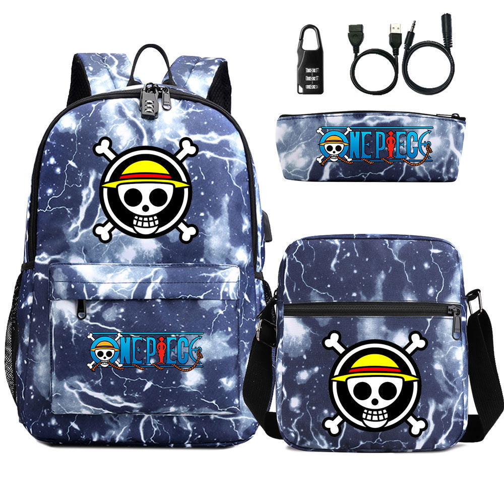 Cartoon One Piece USB Password Lock Backpack Set