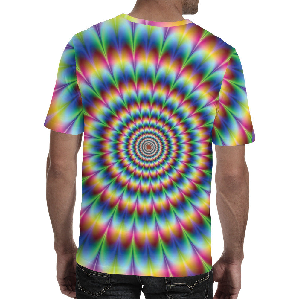 3D Color Circle Print Short Sleeve T-Shirt for Men