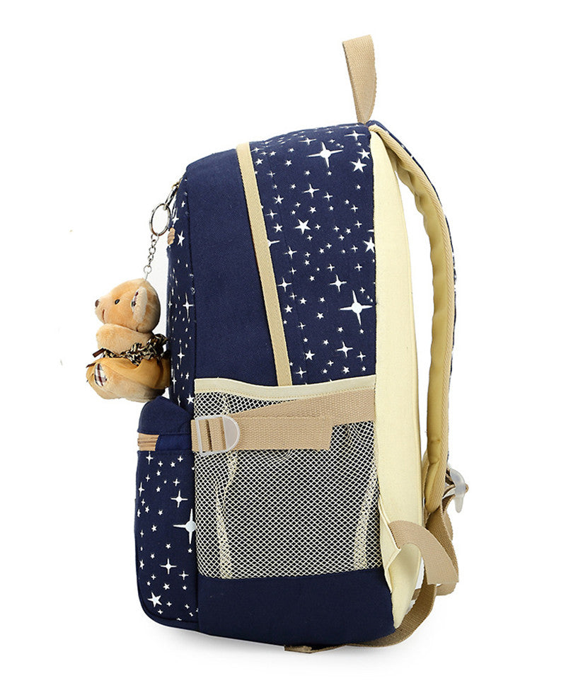 3-Piece Korean Style Cotton Canvas Backpack Set