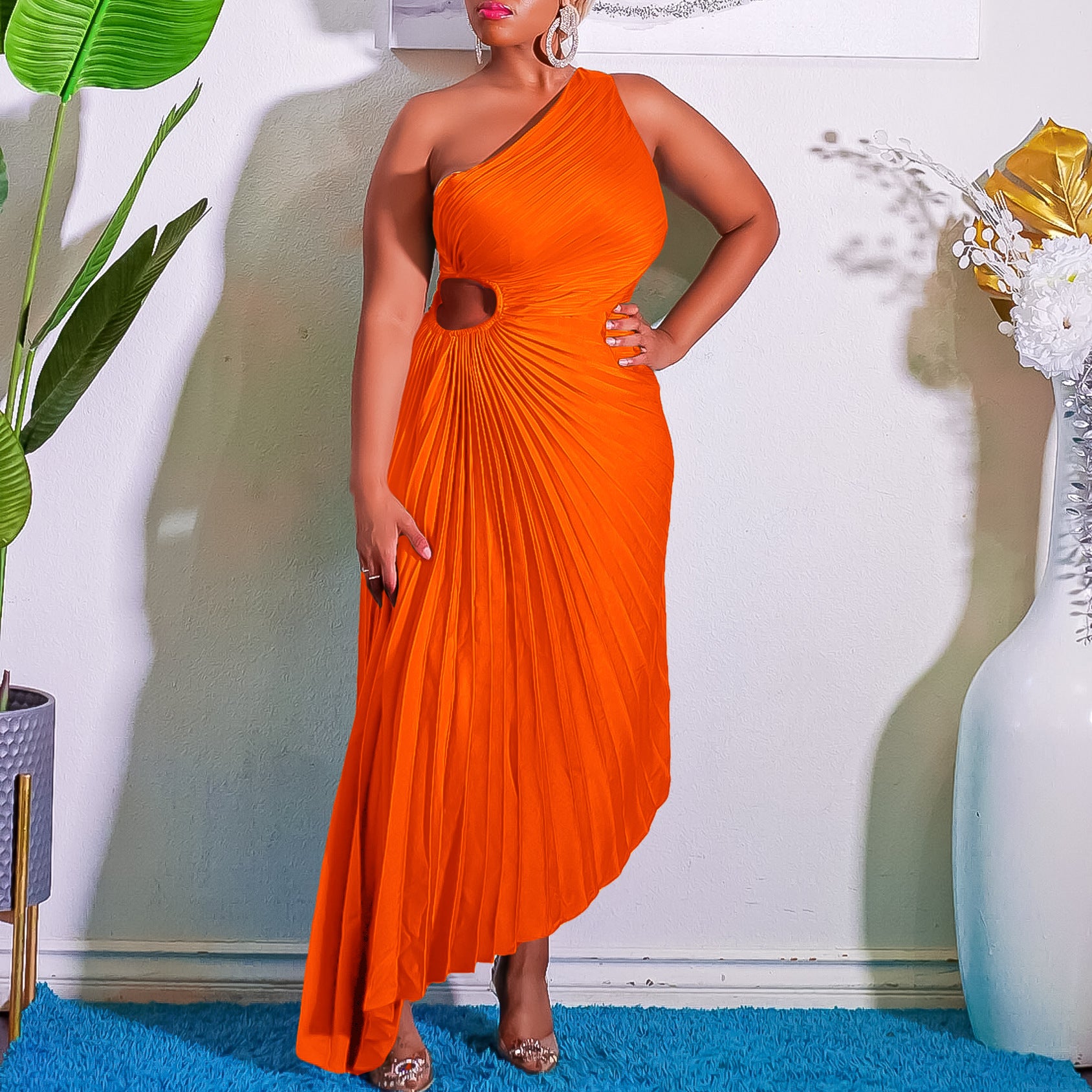 D3231 Summer Slim Fit One-Shoulder Dress for Women
