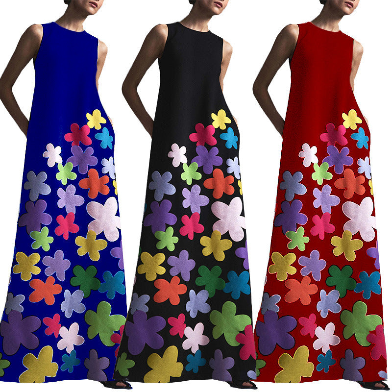 Evarisluxe Printed Round Neck Midi Dress